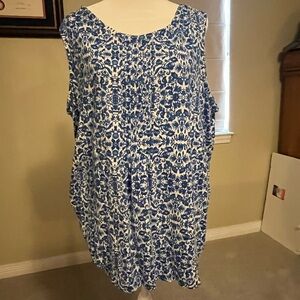 Lands' End Blue and White Floral Blouse